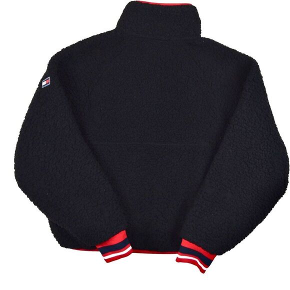 TOMMY HILFIGER Sport Womens 1/4 Snap Sherpa Sweater Medium Black Pullover Crop - Picture 2 of 7